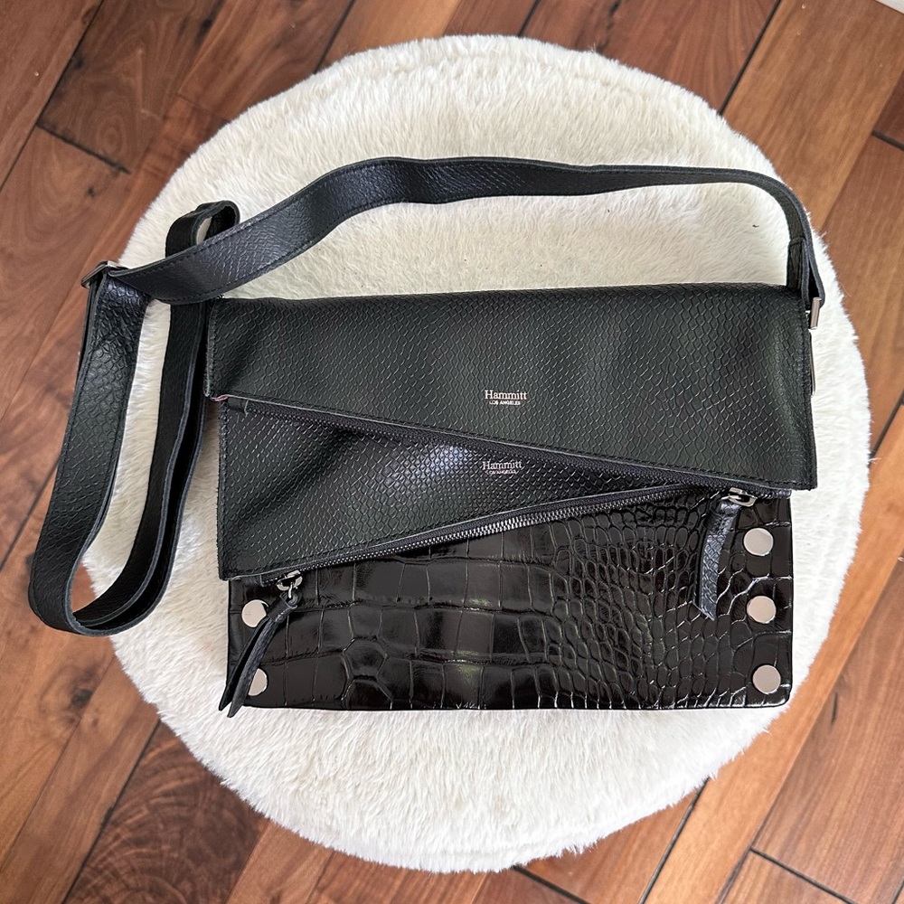 Hammitt Dillon Black Leather 6 Way Flap Medium Bag - Picture 1 of 12